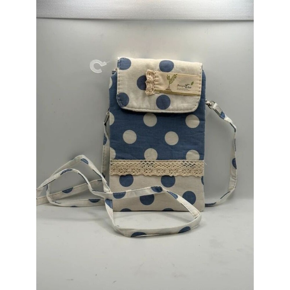Boutique Design Tree Cottagecore Polka Dot Canvas Crossbody Phone Pouch Bag Lace